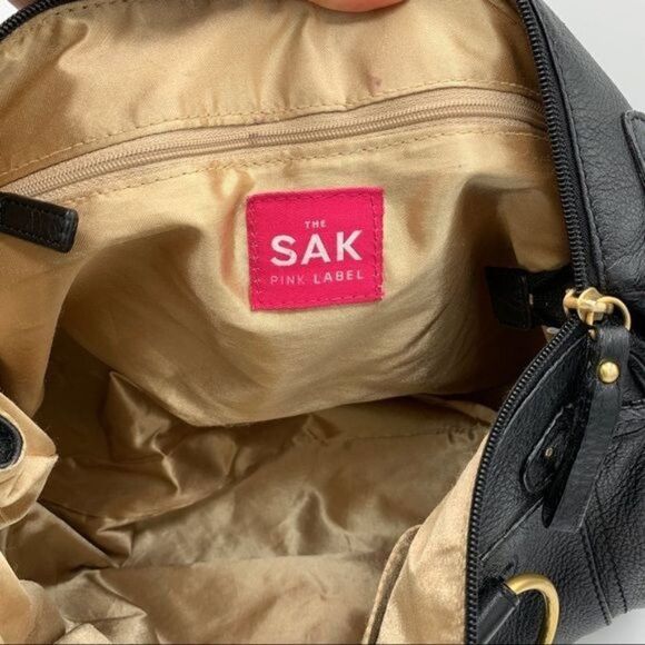 The Sak Pink Label Black Leather Satchel Shoulder Bag Brass Rings Double Strap - Picture 14 of 16